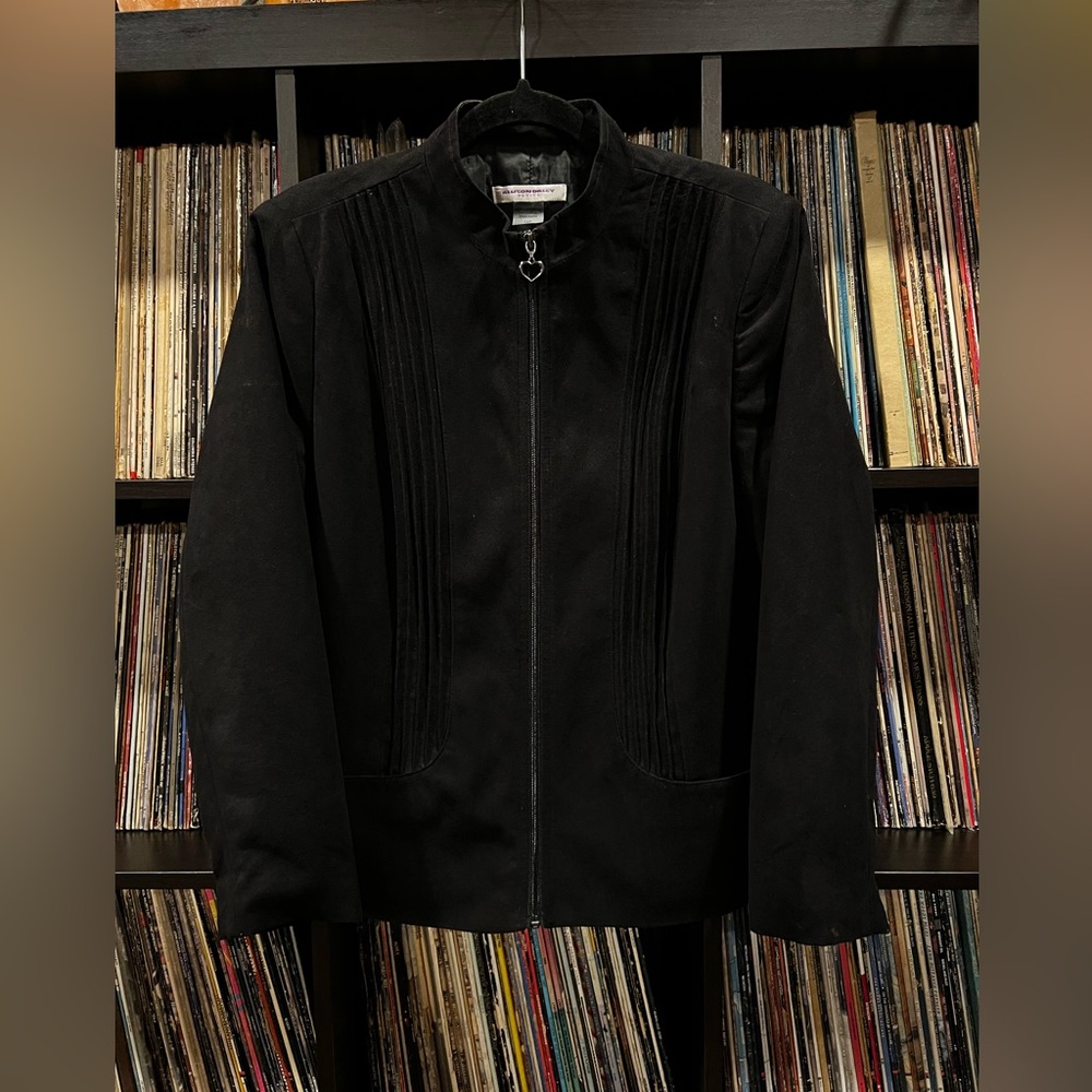Alison Daley 14P Black Velour Zip Jacket Heart Pull Petite
